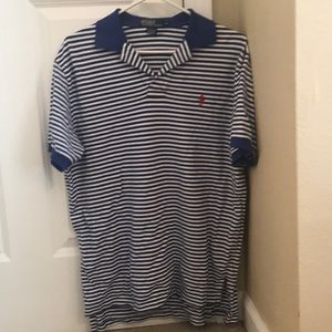 Men’s medium striped polo blue with red horse
